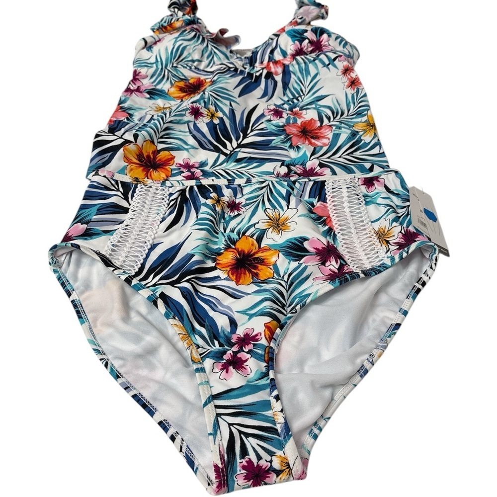 Time & Tru swimsuit 2 pc Tropical print high waist bottoms adj strap Sz 8/10 NWT